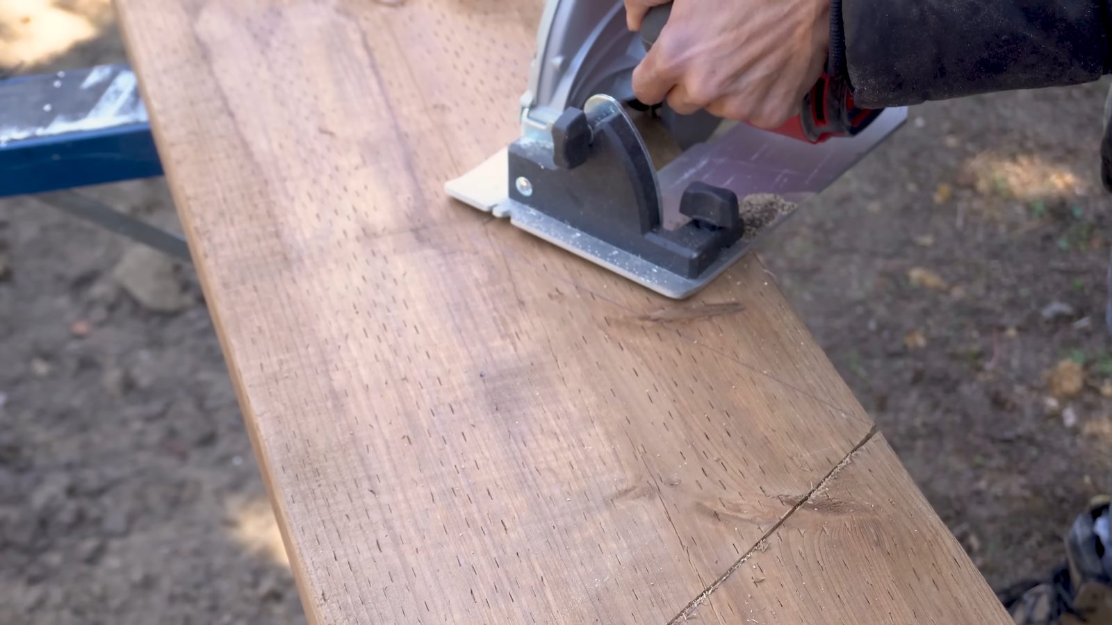 Rough cutting a deck stair stringer with a circular saw