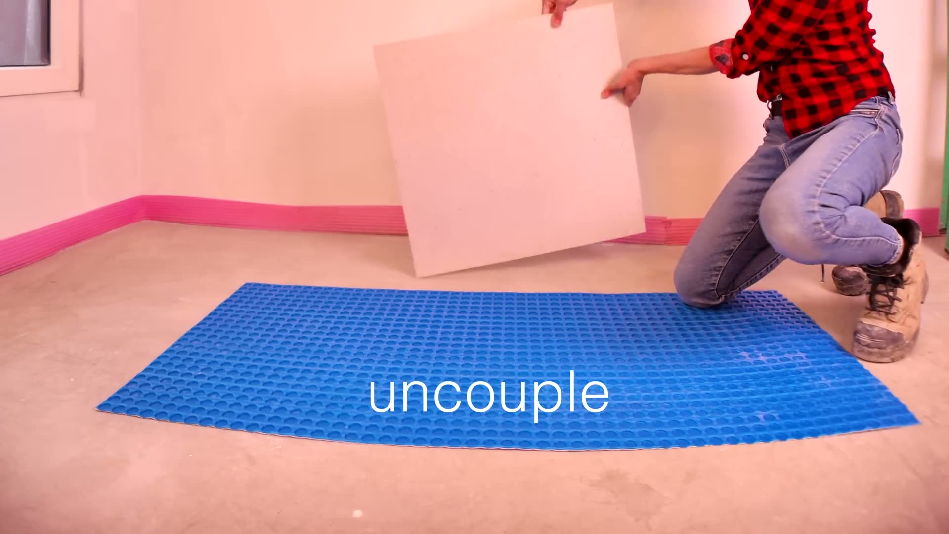 Mapeguard UM 35 uncoupling the tile assembly from movement in the concrete floor below