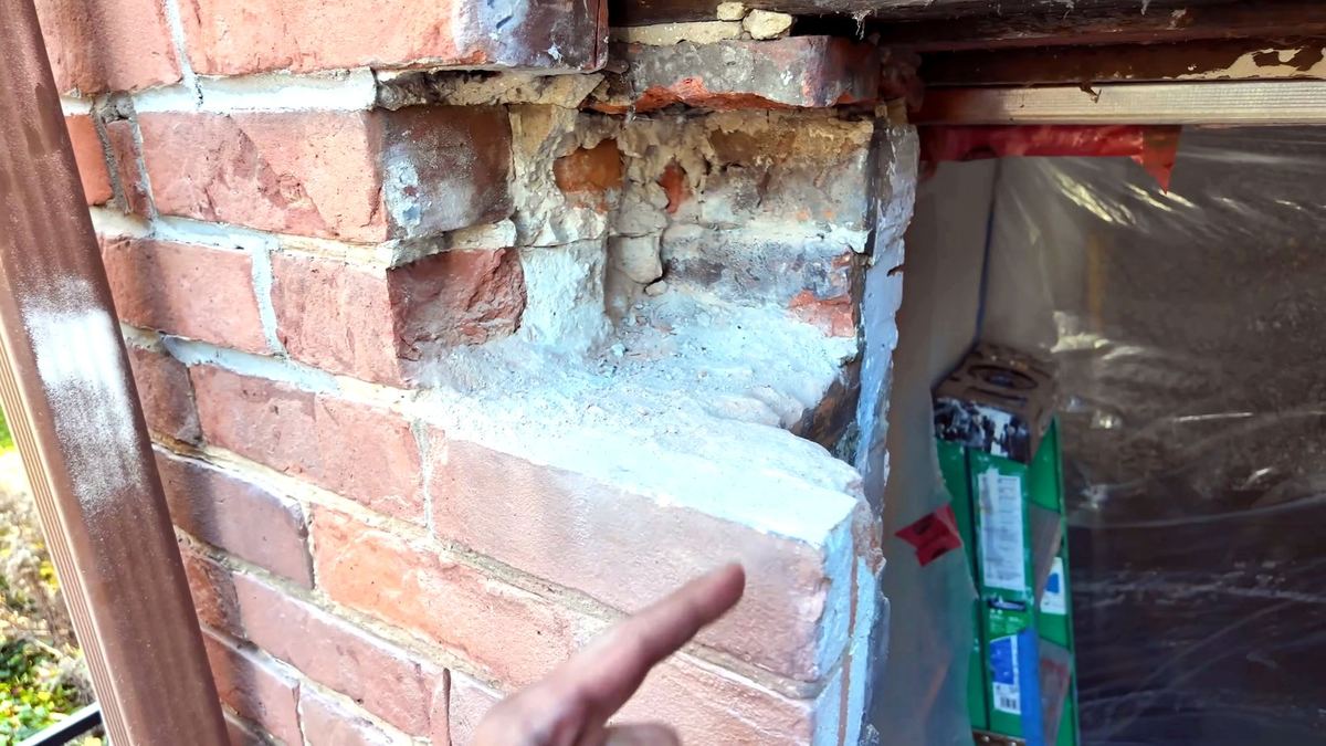 Masonry cut back on the jamb to create the lintel bearing seat